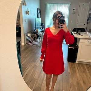 Ann Taylor Vibrant Red Long Sleeve Dress